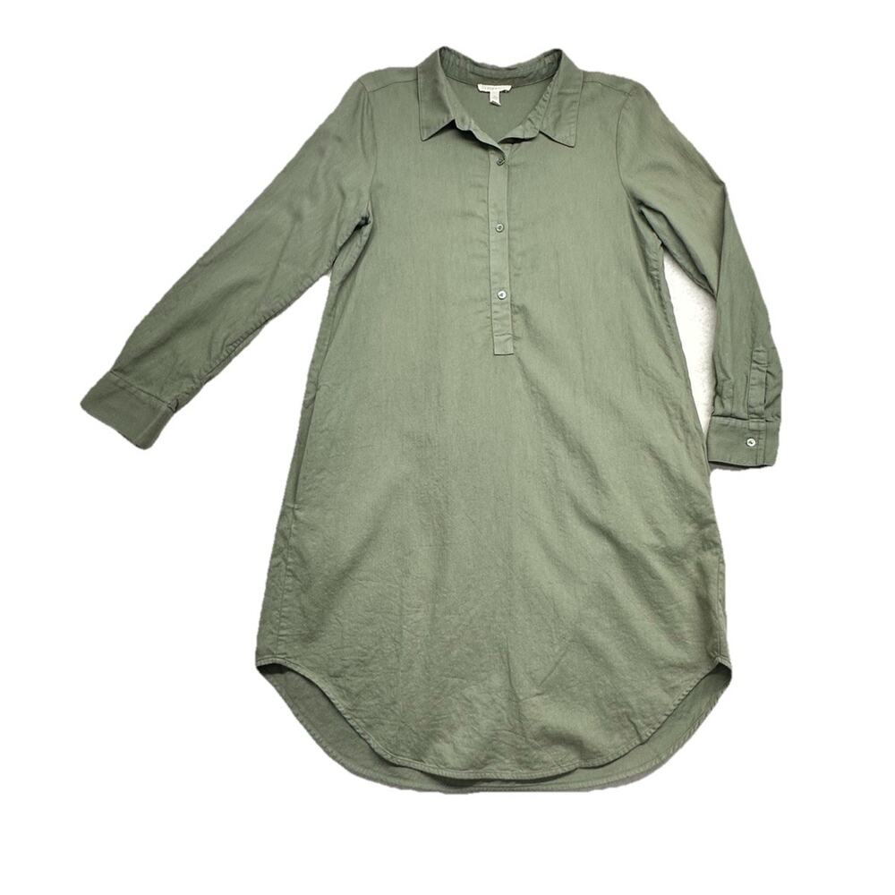 Eileen Fisher Dress Size Small Soft Organic Cotton Twill Henley Green